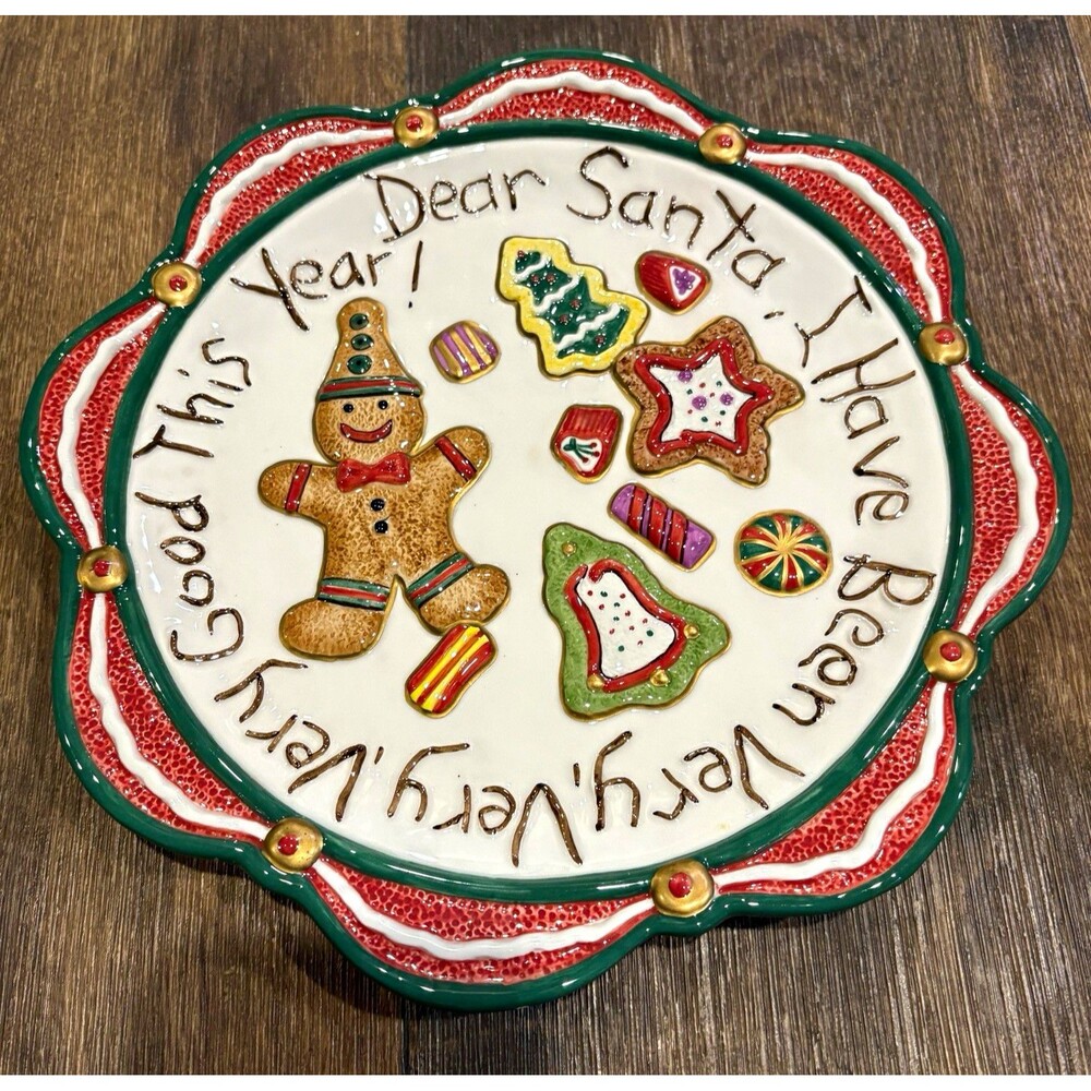 Fitz & Floyd Essentials Christmas Santa Plate Dear Santa Gingerbread Cookie 10"